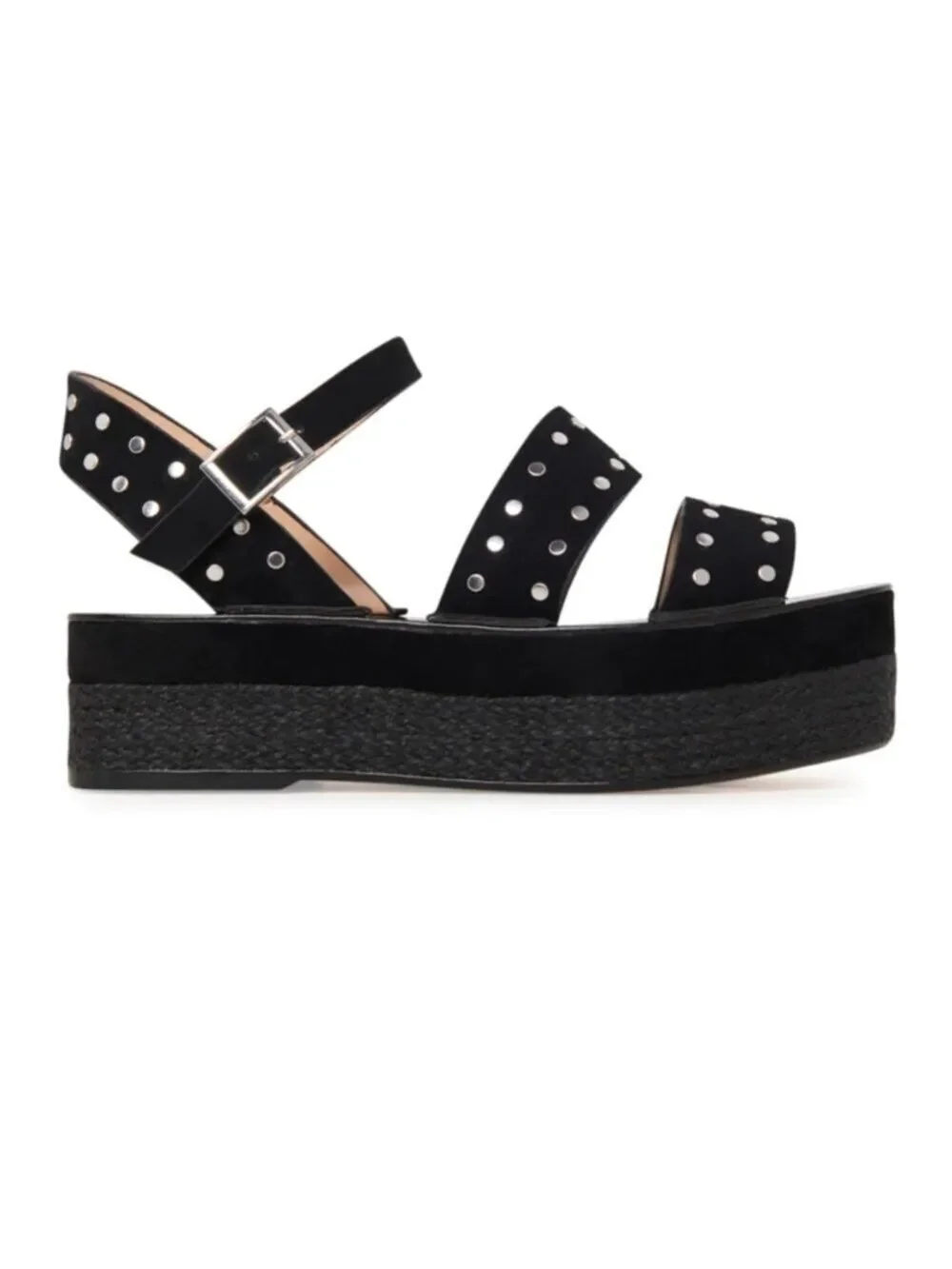 Charles David Black Suede Studded Madeira platform sandals, size 8,EUC,2